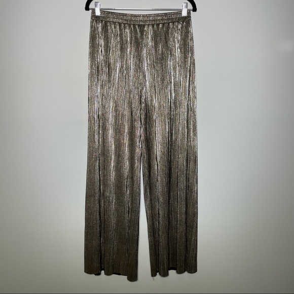 Torn By Ronny Kobo Gold Metallic Wide Leg Palazzo Pants Elastic Waist Size M - Picture 2 of 8